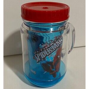 Zak Marvel Spiderman Removeable Cup Clear Plastic Mason Handle Kids Unique
